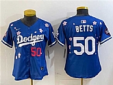Women's Los Angeles Dodgers #50 Mookie Betts Royal 2025 Tokyo Series Limited Stitched Jersey,baseball caps,new era cap wholesale,wholesale hats